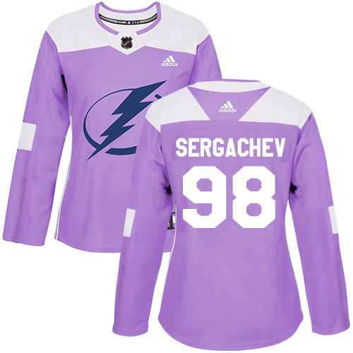 Adidas Lightning #98 Mikhail Sergachev Purple Authentic Fights Cancer Women's Stitched NHL Jersey